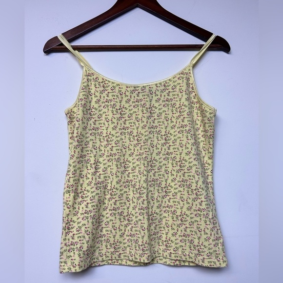 VTG Y2K Montan Blues Top blouse L Ditsy Floral Tank Yellow multicolor Baby Doll - Picture 3 of 9